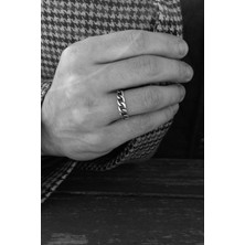 CAPO By Aytaç Yamaç Ince Zincir Motifli Ayarlanabilir Eskitme Gümüş Kaplama Yüzük