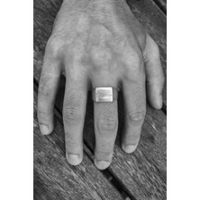 CAPO By Aytaç Yamaç Eskitme Tarzı Kare Mühür Ayarlanabilir Gümüş Kaplama Yüzük