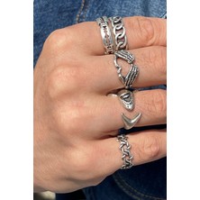 CAPO By Aytaç Yamaç 5li Unisex Yüzük Seti Köpekbalığı Zincir Jilet Yıldız Diamond El