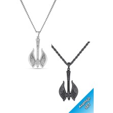 Trend Collection Gümüş ve Siyah Antik Viking Balta Kolye Set (2 Adet)