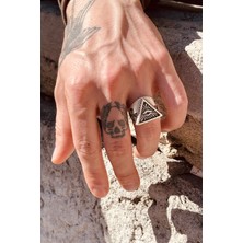 CAPO By Aytaç Yamaç Vintage Görünümlü Illuminati Ayarlanabilir Eskitme Gümüş Kaplama Yüzük Erkek Yüzük