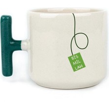 Mor Mürekkep Bismillah Yeşil-Beyaz Baskılı Yeşil Kulplu T Kupa