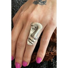 CAPO By Aytaç Yamaç Yarım Yüz Figürlü Yüzük Ayarlanabilir Antik Görünümlü Eskitme Gümüş Kaplama