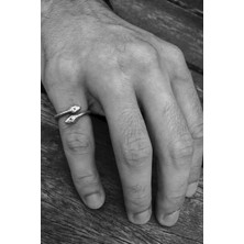 CAPO By Aytaç Yamaç Çift Başlı Yılan Modeli Ayarlanabilir Eskitme Gümüş Kaplama Yüzük