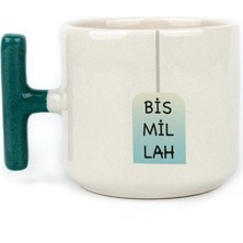 Mor Mürekkep Bismillah Mavi-Siyah Baskılı Yeşil Kulplu T Kupa