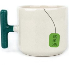 Mor Mürekkep Bismillah Yeşil-Siyah Baskılı Yeşil Kulplu T Kupa