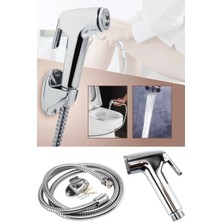 Tekno Trust Taharet Musluk Seti Spiralli Krom Tuvalet Tabancası Taharet Başlığı+Örgülü Duş Hortumu+Mafsal