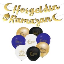 Tekno Trust Çok Renkli Hoşgeldin Ramazan Gold Yazı Ledli Balon Seti, Ramazan Ayı Süsleme Seti