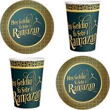 Tekno Trust Siyah Hoşgeldin Ramazan 8 Kişilik Tabak Bardak Set Ramazan Süsü