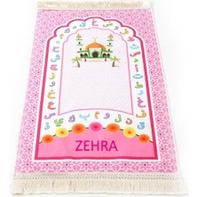 Tekno Trust Pamuklu Isme Özel Çocuk Seccadesi Kabe Pembe 82×45 cm 110 gr - Tesbih Hediyeli Düz Saçak Pembe