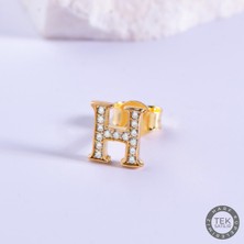 14 Ayar Altın Taşlı H Harf Küpe 0,57 gr