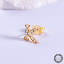 14 Ayar Altın Taşlı K Harf Küpe 0,57 gr