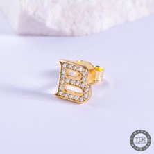 14 Ayar Altın Taşlı B Harf Küpe 0,65 gr