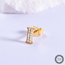 14 Ayar Altın Taşlı I Harf Küpe 0,46 gr