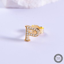 14 Ayar Altın Taşlı P Harf Küpe 0,55 gr