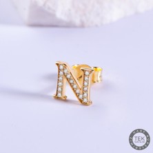 14 Ayar Altın Taşlı N Harf Küpe 0,61 gr
