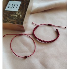 DD Jewelry Bordo Akik'li Ip ve Makrome Örme 2'li Set Bileklik