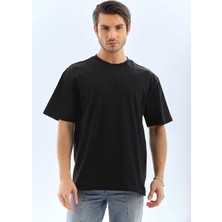 Tarz Yeri Unisex Oversize Düz Bisiklet Yaka T-Shirt - Siyah