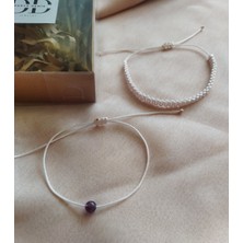 DD Jewelry Toz Pembe Ametist Ip ve Makrome Örme 2'li Set Bileklik