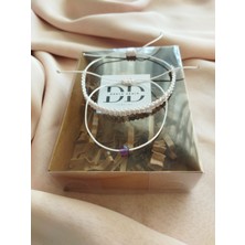 DD Jewelry Toz Pembe Ametist Ip ve Makrome Örme 2'li Set Bileklik