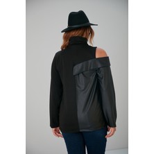 Beze XL Bezexl Deri Garnili Siyah Büyük Beden Sweatshirt