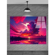 Meta Cam Kızıl Gün Batımı Cam Tablo