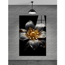 Meta Cam Altın Rengi Sevilen Çiçek Cam Tablo