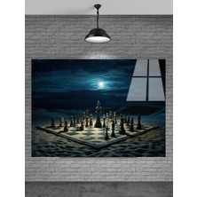 Meta Cam Gece Satranç Taşları Cam Tablo