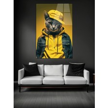 Meta Cam Sarı Kapşonlu Kedi Cam Tablo
