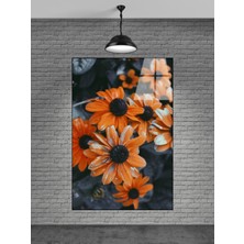 Meta Cam Turuncu Çiçekler Cam Tablo