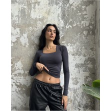 Minaaise Füme Kare Yaka Uzun Kollu Slimfit Basic Body 27053