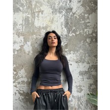 Minaaise Füme Kare Yaka Uzun Kollu Slimfit Basic Body 27053
