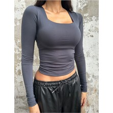 Minaaise Füme Kare Yaka Uzun Kollu Slimfit Basic Body 27053