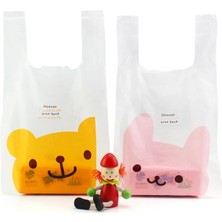 Yaci Shop Sarı Ayı Stili 10X32CM Beyaz Renk Saplı Çantalar Sevimli Karikatür Kedi Desen Plastik Yelek Çanta Içecek Paket Servisi Paketleme Çantası Küçük Mücevher Içecek Çantası (Yurt Dışından)