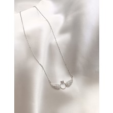 Stainless Steel Çelik Melek Kanatlı Tektaş Yüzüklü Kolye