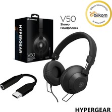 Hypergear 2024 V50 Type-C ve 3.5mm Jack Girişli Mikrofonlu Kablolu Kulaküstü Kulaklık Siyah