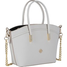 Bagacar Bej Zincirli Şık Büyük Boy Bayan Çapraz El ve Omuz Çantası