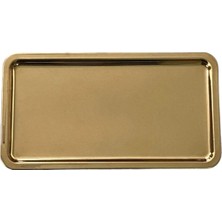 Kitchen Design Lab Paslanmaz Çelik Gold Renk Dikdörtgen Geniş Metal Düz Sunum Tepsisi Çay Kahve Tatlı Sunum 2 Adet