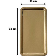 Kitchen Design Lab Paslanmaz Çelik Gold Renk Dikdörtgen Geniş Metal Düz Sunum Tepsisi Çay Kahve Tatlı Sunum 2 Adet
