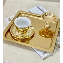 Kitchen Design Lab Paslanmaz Çelik Gold Renk Sunum Tepsisi 21 X21 cm Çay Kahve Pasta Tatlı Servis Sunum Tepsisi 2 Adet