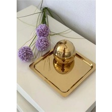 Kitchen Design Lab Paslanmaz Çelik Gold Renk Sunum Tepsisi 21 X21 cm Çay Kahve Pasta Tatlı Servis Sunum Tepsisi 2 Adet
