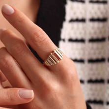 Sembol Gold Akik Taşlı Altın Bagetta Yüzük İtaly