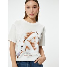 Koton Kısa Kollu T-Shirt Baskılı Bisiklet Yaka Pamuklu
