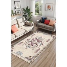 Depoba Plum Kadife Yıkanabilir Kaymaz Pamuk Tabanlı Kilim Salon Halısı
