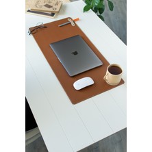 Woodhub Yok Kahverengi Pu Deri Laptop Bilgisayar Için Geniş Gamings Masa Matı Mouse Pad Sümen+ Bardak Altlı