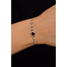 Erdobia Yakut Taşlı Rodyum Yuvarlak Anturaj Gümüş Bileklik