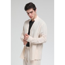 Rocqerx R-3608 Hakim V Yaka Uzun Kol Oversize Keten Karışımlı Gömlek