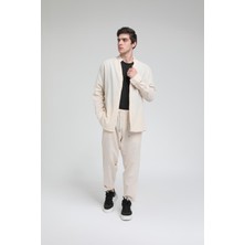 Rocqerx R-3608 Hakim V Yaka Uzun Kol Oversize Keten Karışımlı Gömlek