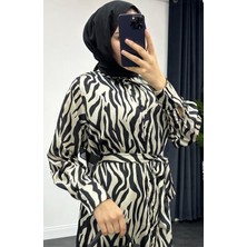 Gacir Tunik Elbise ; Viskon Pamuk Bol Kesim Elbise  Tunik Zebra  Siyah Beyaz