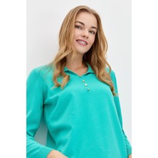 Desen Triko Kadın Polo Yaka Angelina Basic Kazak S.yeşili